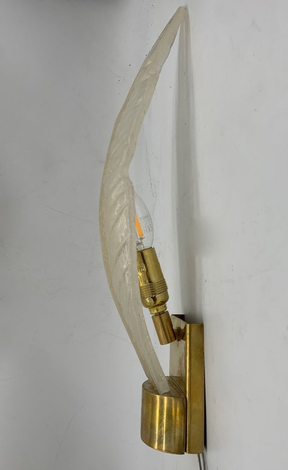 Image 1 of Wall lamp, single leaf attributed to Barovier glass with gold