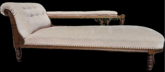 Art Nouveau/Victorian Chaise Longue, Textile, Velvet, Beige (photo 4 of 7)