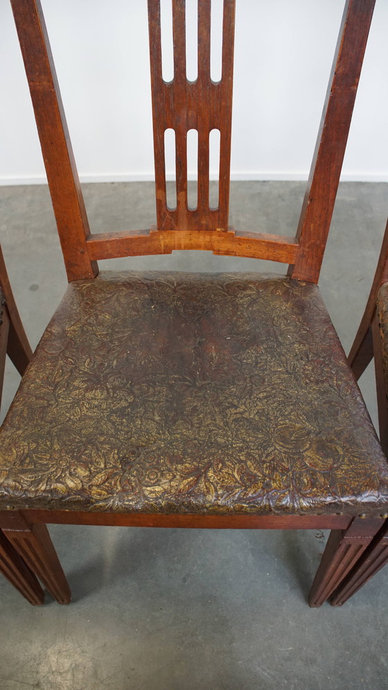 Image 1 of 6 x Leder-Esszimmerstuhl mit Holz