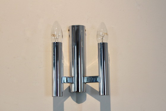 Paar Mid-Century Modern Niederländische Chromrohr Wandleuchten, Space Age (Foto 6 von 13)