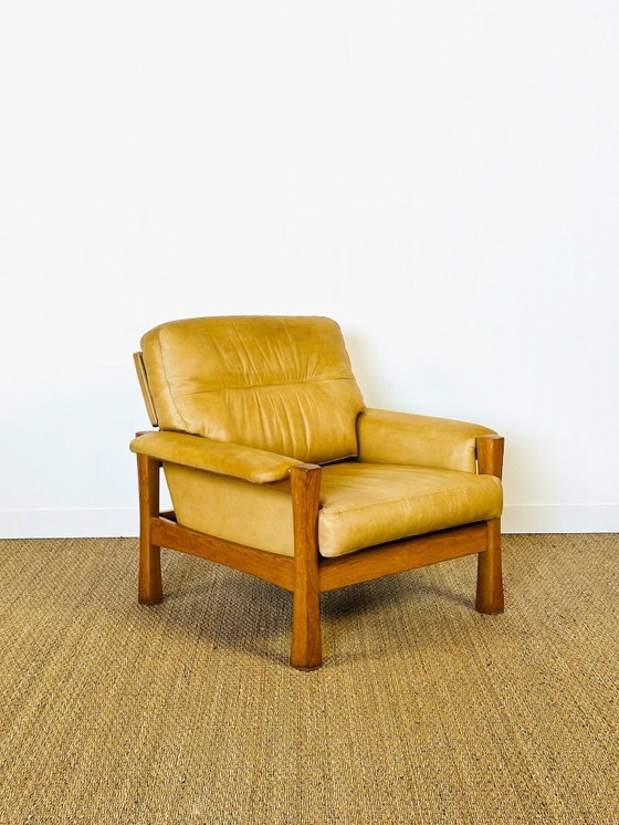 Image 1 of Ensemble de salon complet en cuir naturel et chêne, 1960, Set de 3