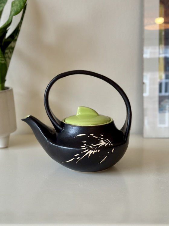 Image 1 of Japanese Style Teapot Bat Trang Ceramic - Bamboo Engraving