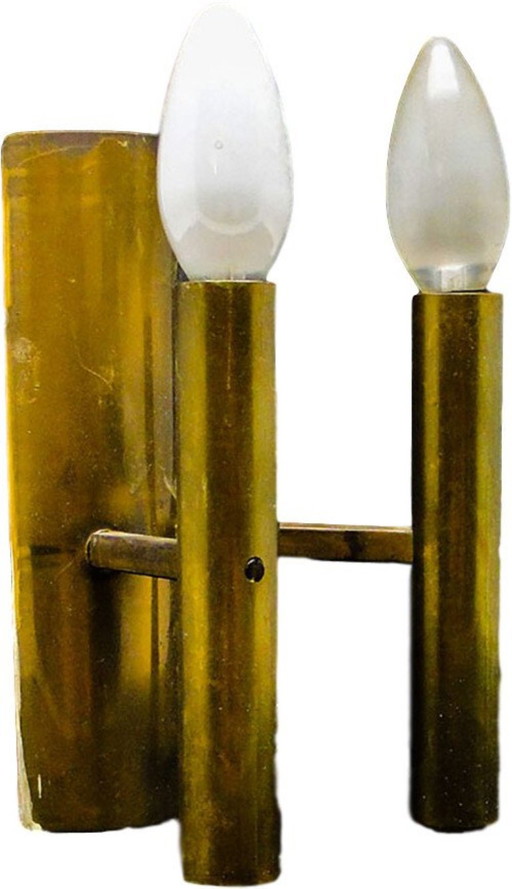 Zweiarmige Wandleuchte aus Metall, 1970er Jahre – wandlampen, Brass