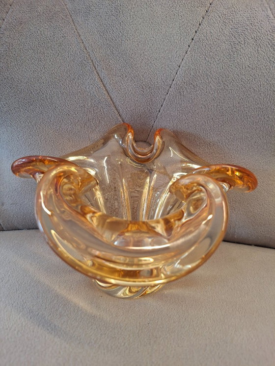 Image 1 of Vintage glazen schaal | Chribska jaren 70 | Amberkleurig