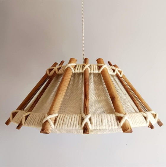 Image 1 of Scandinavian wool and rope hanging lamp 1970