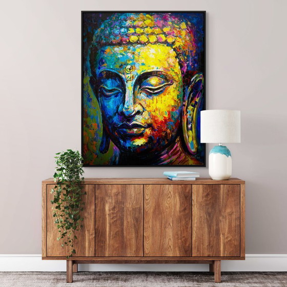 Image 1 of Unique hand-painted Buddha painting “Radiant Silence” – Seksak Jaichumchen – 80×100 cm