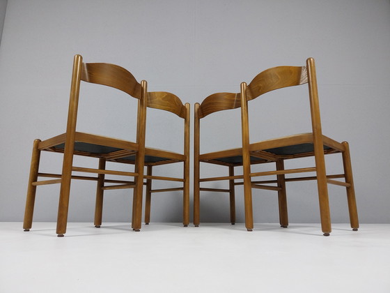 Image 1 of 4 x Vintage Wooden Chairs with Beige Upholstery, 1960s - 70s