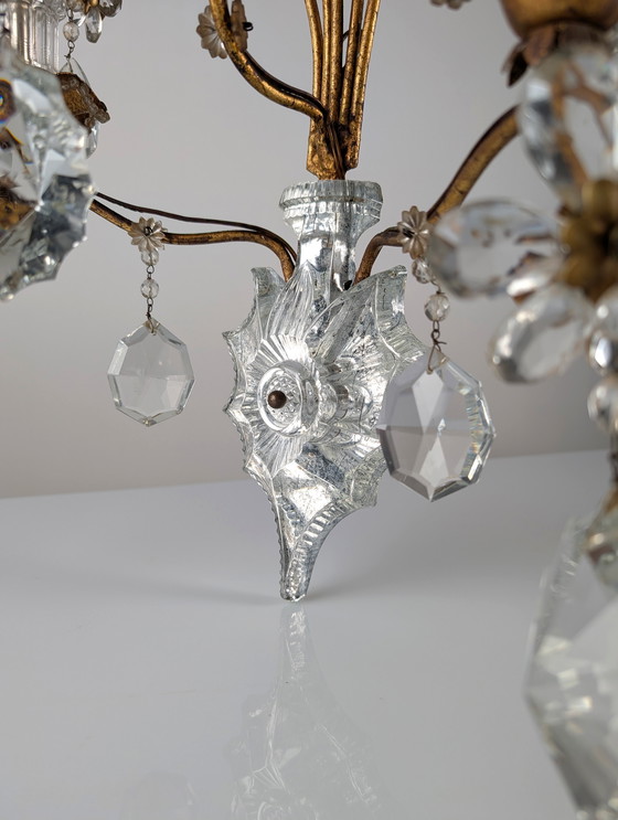 Image 1 of Großer italienischer Wandleuchter aus geschliffenem Kristall, Stil Maison Baguès, 1950er Jahre