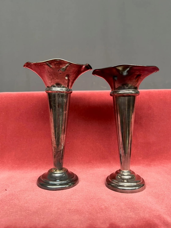 Silver plated metal vases (photo 3 of 4)