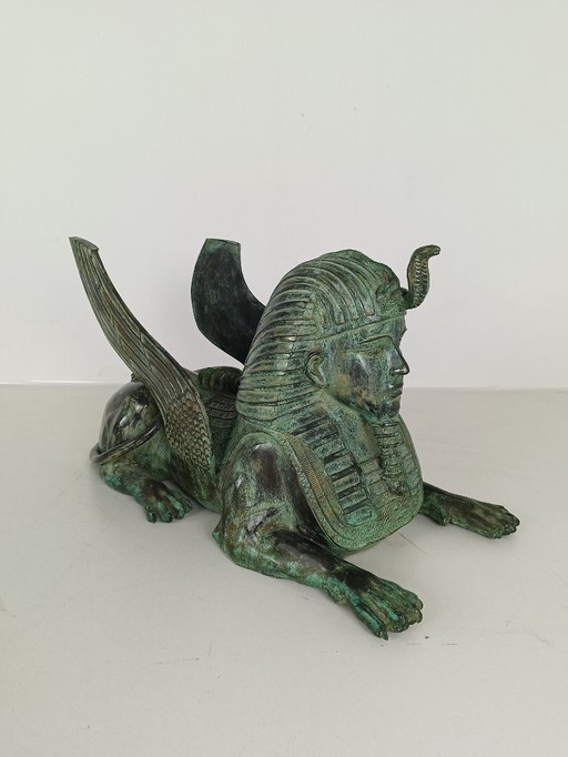 Bronze Sphinx Table with Glass Top