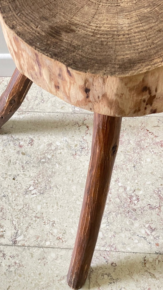 Image 1 of TABOURET Tripode BRUTALIST Rondin VINTAGE