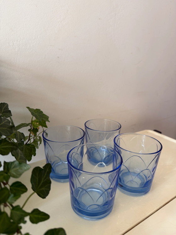 Set of 4 Vintage Blue Glass Water Glasses – Glass & Decanter (photo 3 of 5)