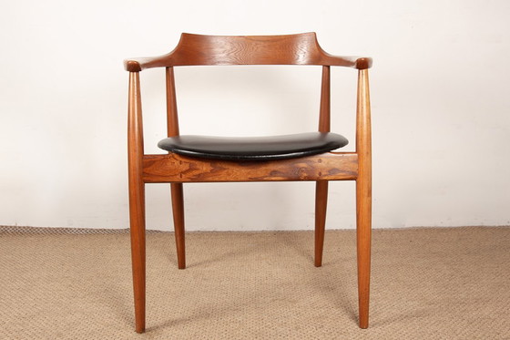 Image 1 of Sedia da ufficio in olmo massiccio e skai, prima edizione, modello ST 750 Arne Wahl Iversen per Niels Eilersen 1959.