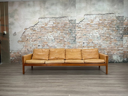 AP Stolen AP62/4 – Cuir marron clair | Hans J. Wegner – banken, Leather, Wood