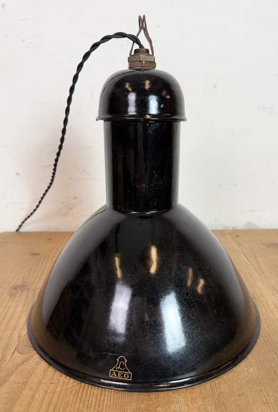 Image 1 of Black Enamel Industrial Pendant Lamp from AEG, 1930s