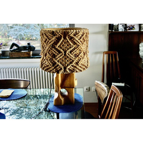 Image 1 of Vintage elm and rope lamp, 1960