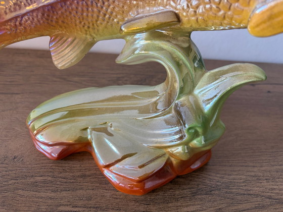 Large vintage ceramic trout in Hubert Bequet style, Artisan, Decorative Objects, Multi Color (photo 5 of 14)