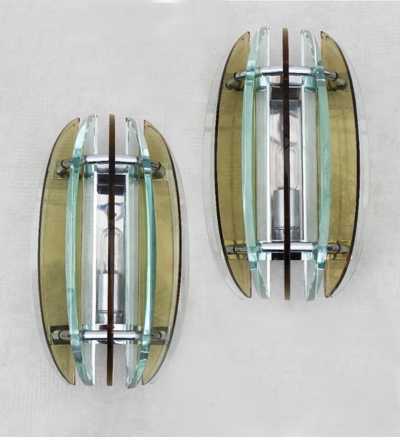 Image 1 of Coppia di applique da parete in vetro Veca, metà secolo, Italia, circa 1970