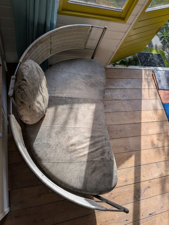 Curved Loveseats with metal frame and woven backrest, Textile, Grey, Modern (photo 4 of 9)