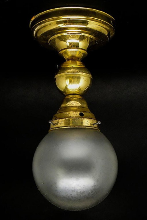Art-Deco-Pendelleuchte, Deutschland, 1930er Jahre – hanglampen, Glass, Brass (photo 2 of 9)