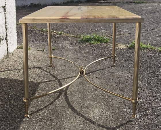 Image 1 of Tavolino da caffè vintage francese in marmo e ottone - Tavolo da cocktail - Tavolo da salotto - Stile Regency - Anni '70
