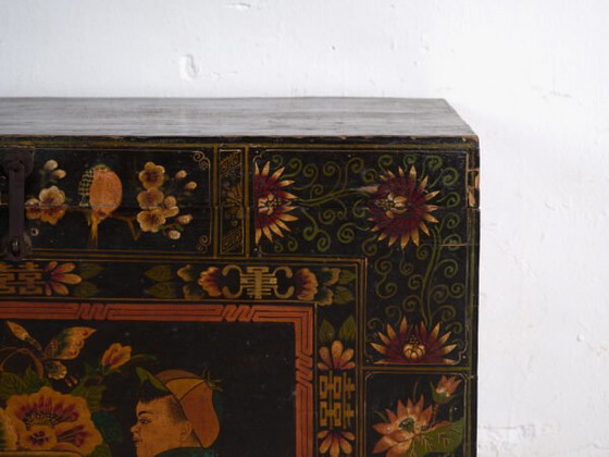Antike bemalte Truhe aus Kiefernholz – China, circa 1900 – Aufbewahrungsschrank, Iron (photo 37 of 40)