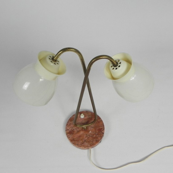 Image 1 of Table lamp with 2 plastic shades on marble base, 1950s