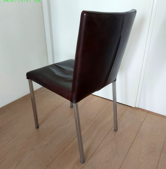 4 sillas de comedor de diseño "Avanti Pina", Cuero, Metal, Marrón (foto 2 de 5)