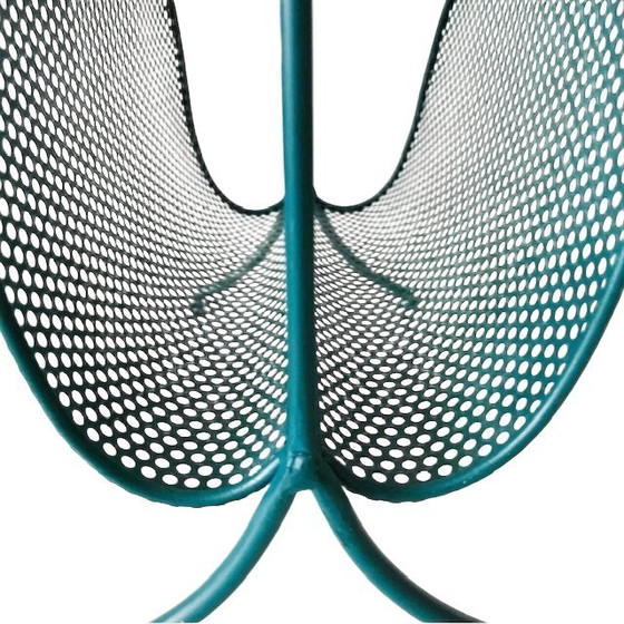 Image 1 of Vintage Design Newspaper Rack Magazine Basket Metal Turquoise 1980's