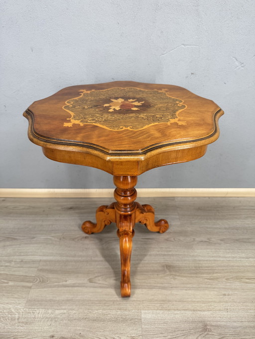 French wooden side table wine table with intarsia