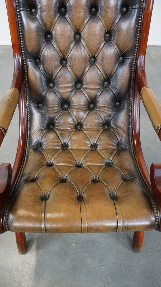 Image 1 of Grüner Vintage-Chesterfield-Sessel aus Rindsleder