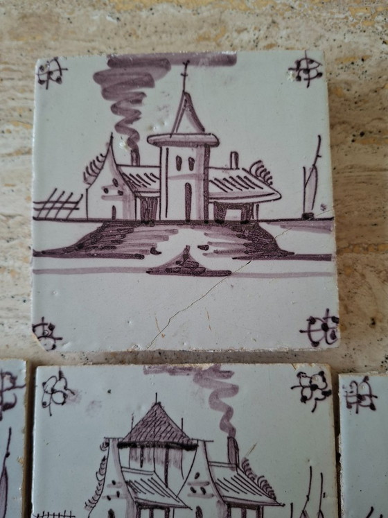 Image 1 of Antique 7 earthenware wall tiles from Delft, Netherlands, dated 1775–1815