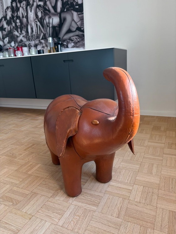 Image 1 of Poggiapiedi originale Dimitri Omersa Elephant in pelle Havana, modello grande, anni '70