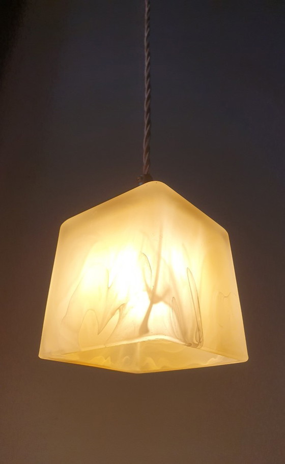 Image 1 of 2 Mid-Century Square Glass Clouded Alabaster Lamps