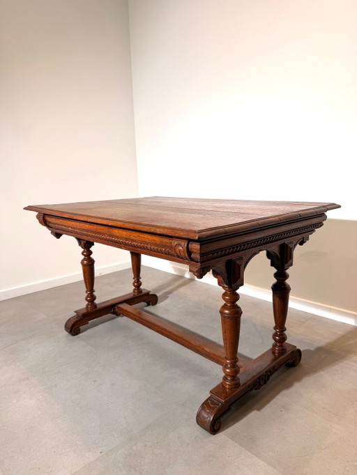 Mesa/escritorio de comedor antiguo de roble con alas abatibles – eettafels (photo 2 of 4)