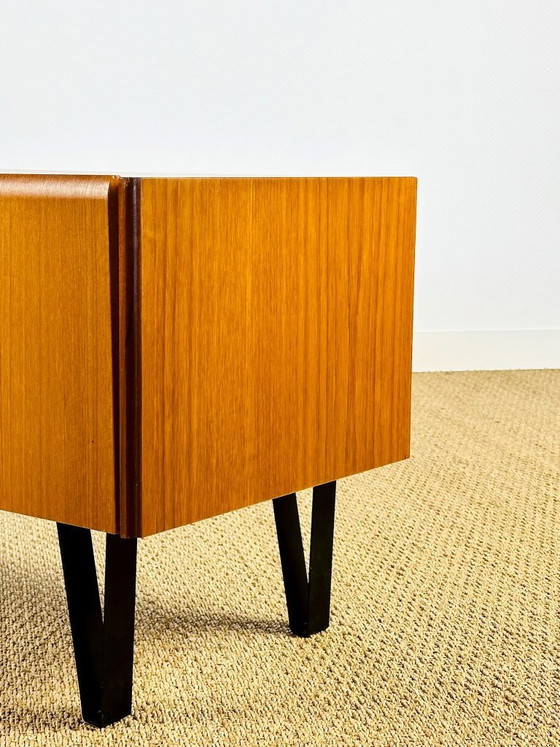 Image 1 of Low Scandinavian teak sideboard with metal compass legs, 1960