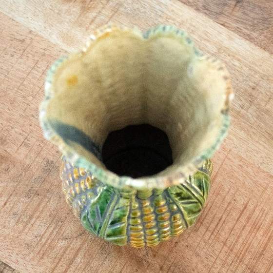 Image 1 of Vintage Franse Majolica keramische maïsvaas: Barbotine aardewerk, jaren '50