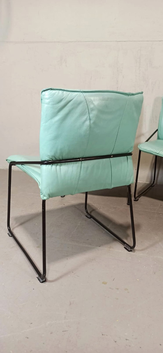 Image 1 of 4 x vintage Italiaanse leren eetkamerstoelen