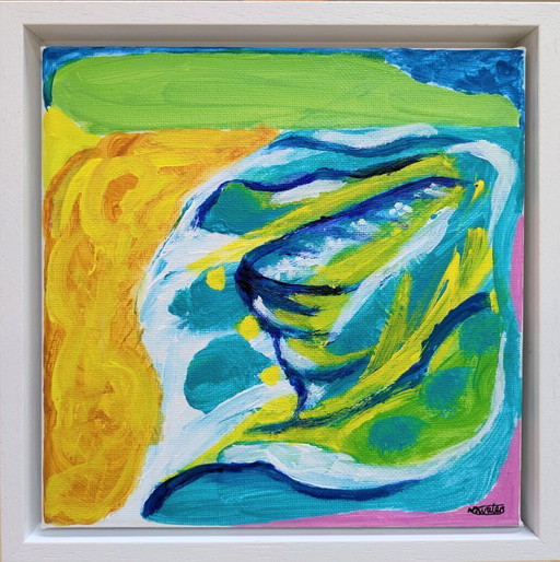 ST IVES PORTHMEOR BEACH 3 PEINTURE ACRYLIQUE PAYSAGE MARIN TOILE NIGEL WATERS ENCADRÉ