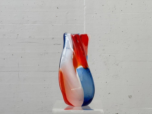 Murano style studio glass vase, tricolore, Mdina Glass Malta, 1970s