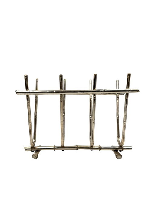 Hollywood regency bamboo shaped brass magazine rack, Italy 1970s