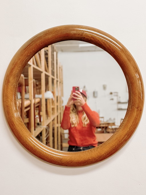 Vintage Danish round wooden mirror