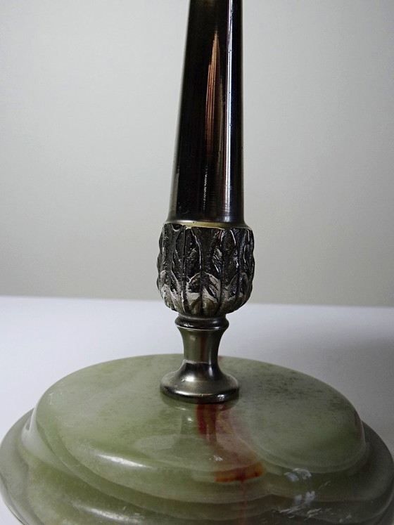 Image 1 of Rare display stand in green onyx and silver-plated metal, Italy, vintage 1935-1955