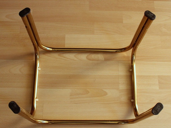 Small brass side table with smoked glass top, Space Age, Metal, Gold, Vintage (photo 8 of 9)