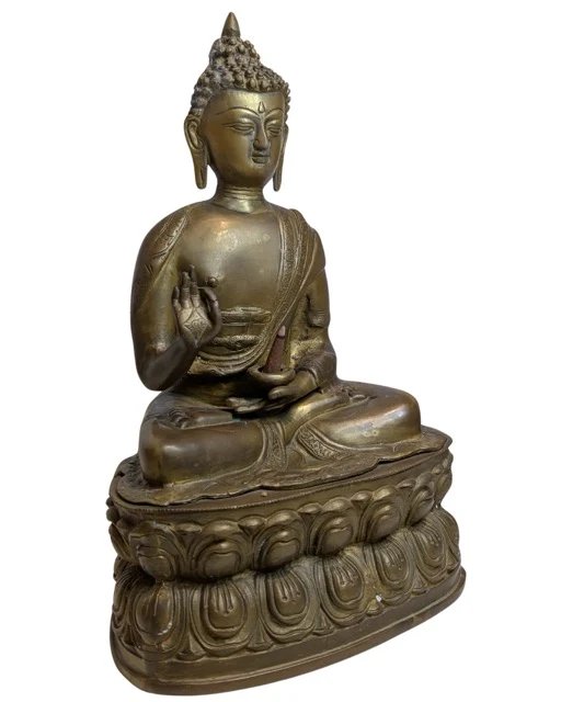 Antiek vuurverguld bronzen Boeddhabeeld – Himalaya, 19e eeuw – Beeldhouwkunst, Gold (photo 4 of 12)