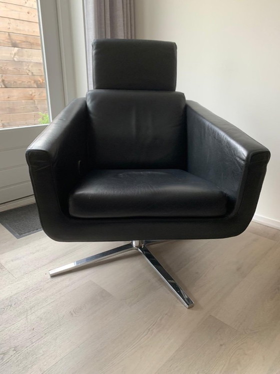 Black leather armchair with footrest, Fsm pavo, Chrome, Modern (photo 5 of 5)