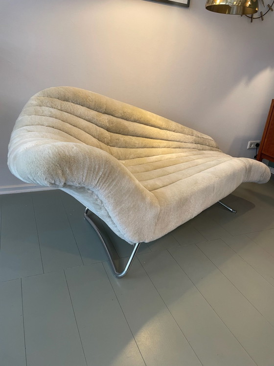 Edle Hans Hartl Soloform Chaiselounge in echtem Schaffell – Eugen Schmidt, Chaise longue, Leder, Stoff (photo 5 of 8)