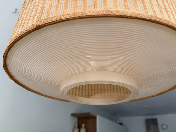 Suspension Philips vintage milieu du siècle avec abat-jour en fibres naturelles tissées – Plastic, Textile (photo 13 of 15)