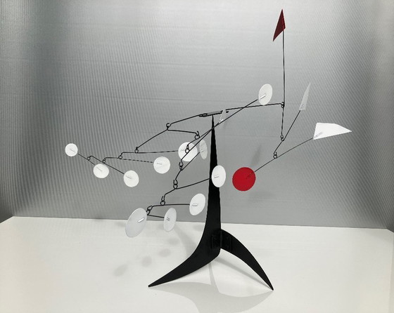 Image 1 of Red Flag and 12 White Discs Mobile Sculpture