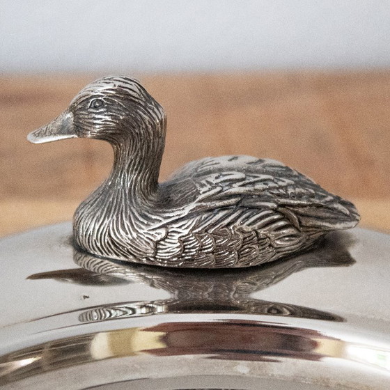 Vintage Silver-Plated 1960s French Foie Gras Dish: Duck-Shaped Handles and Art Deco Design (photo 6 of 10)
